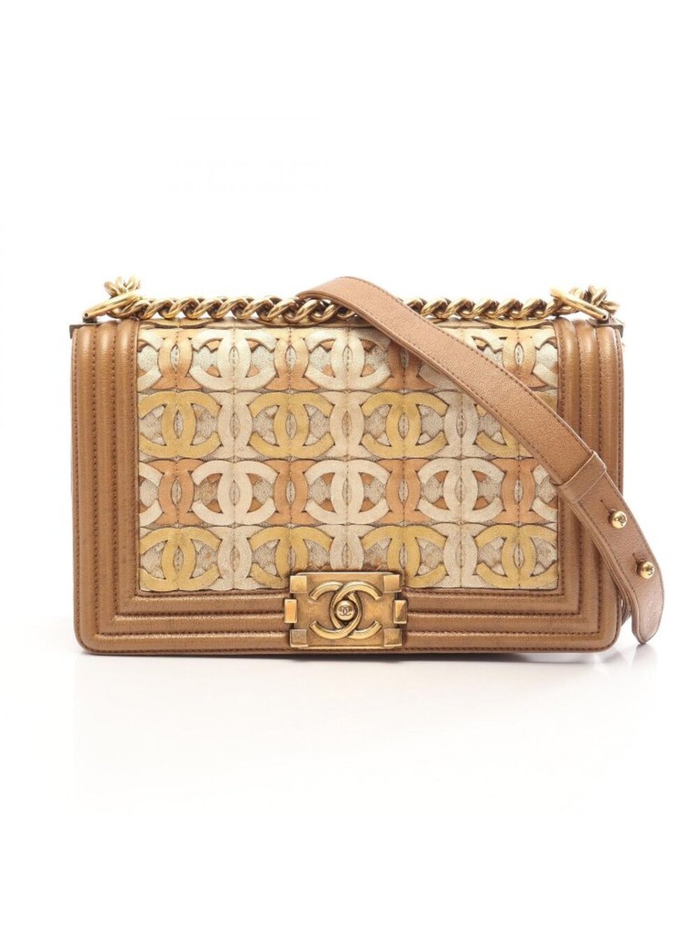 Chanel Shoulder Bag Boy Dubai Limited Antique Gold Blanc Leather Chain